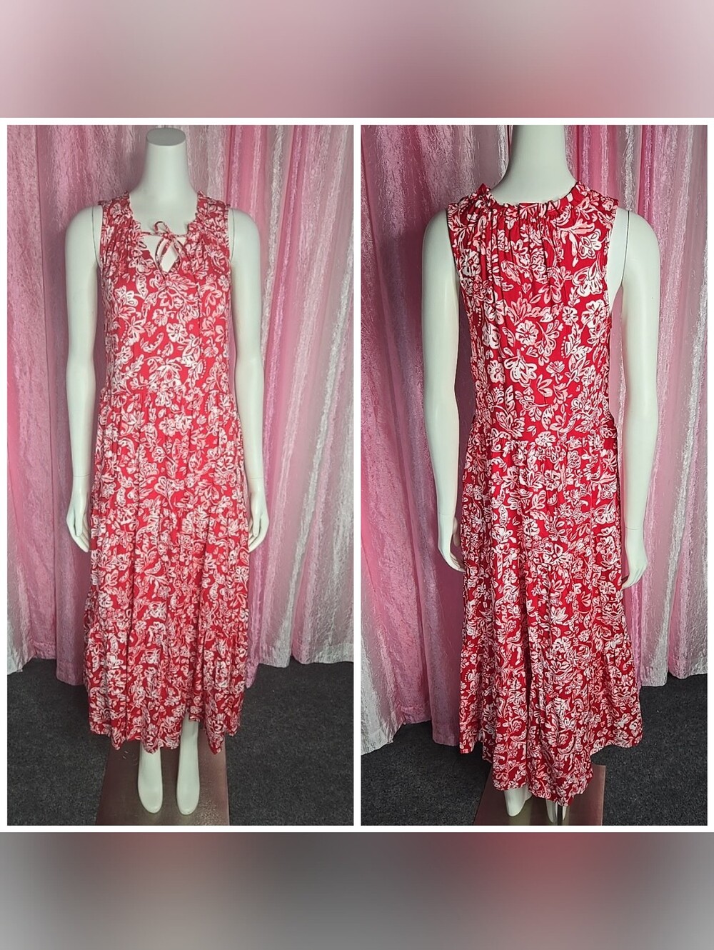 Croft & Barrow Red White Boho Tiered Cottagecore  Dress Size XS
